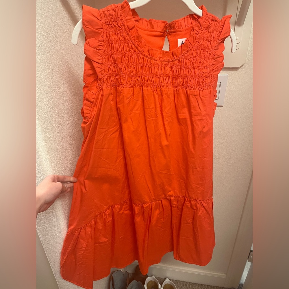 Coral ruffle smocked dress